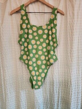 Aerie Green Happy Daisy One-Piece Swimsuit - Sz Large - NWT